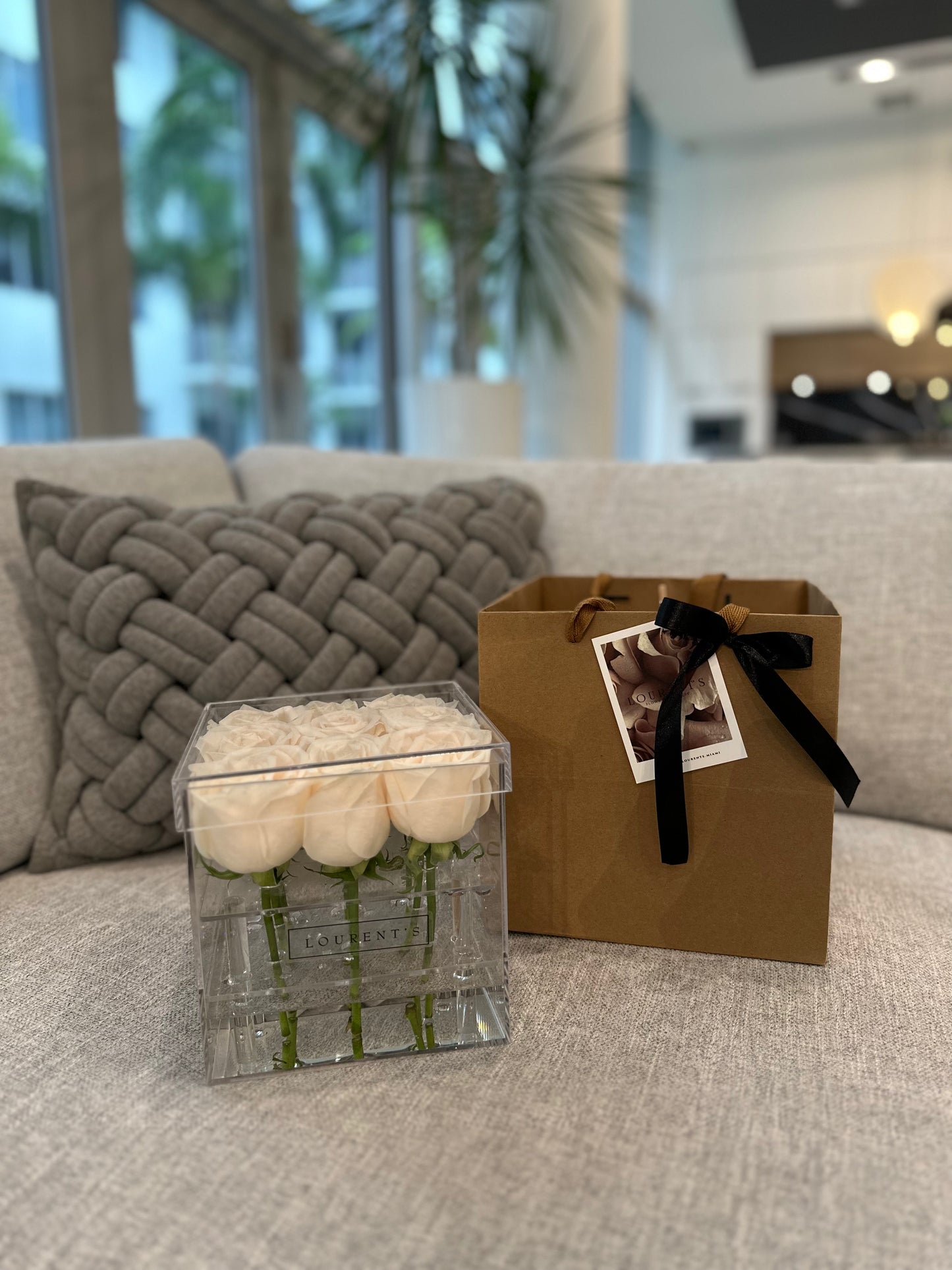 Acrylic Flower Box White Roses