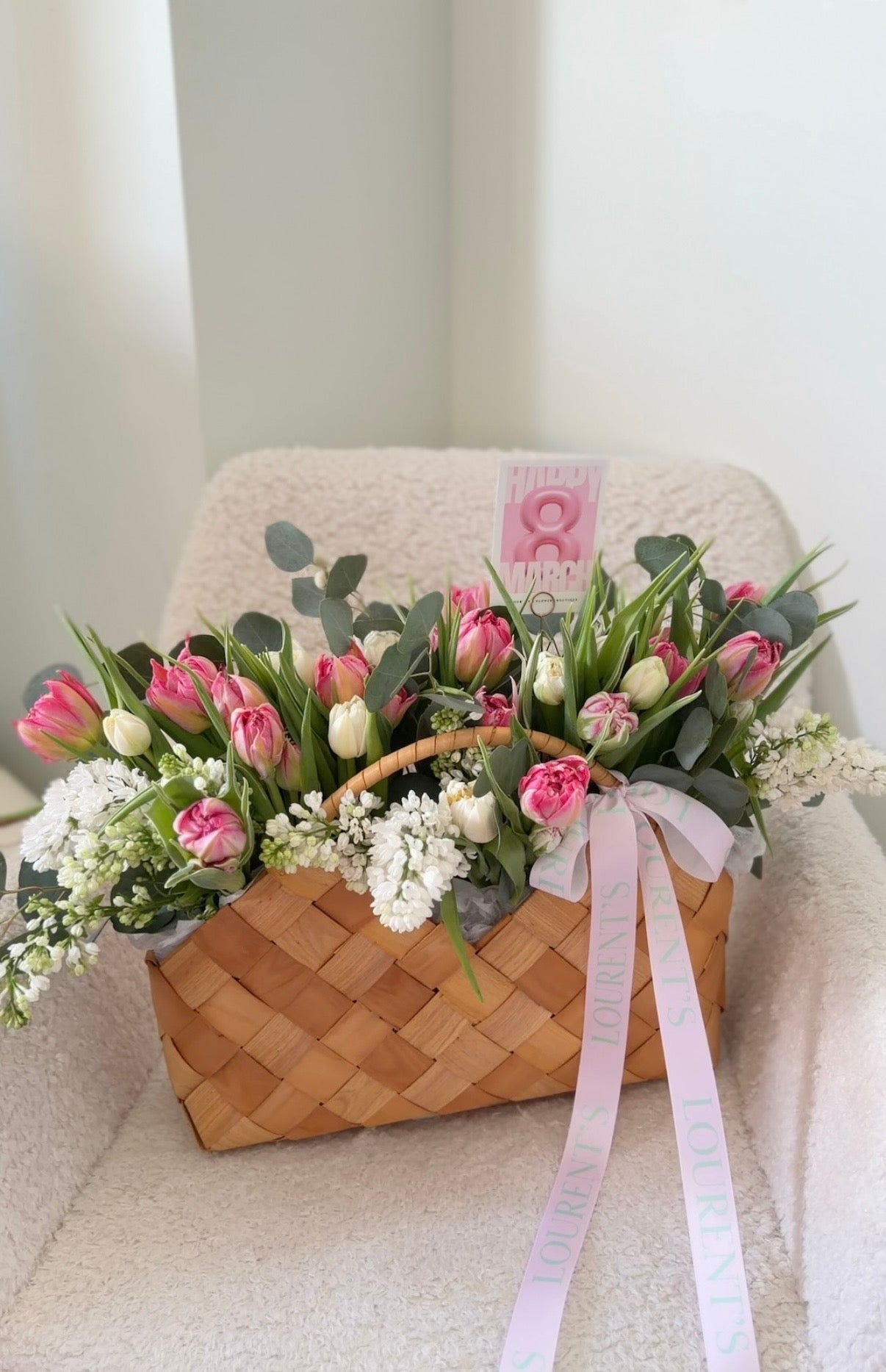 Spring Basket with Tulips & Lilac