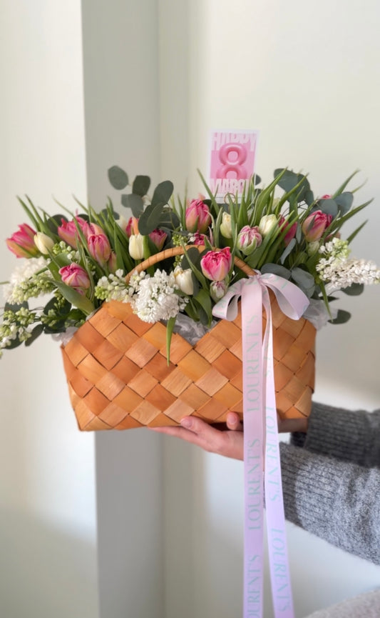 Spring Basket with Tulips & Lilac
