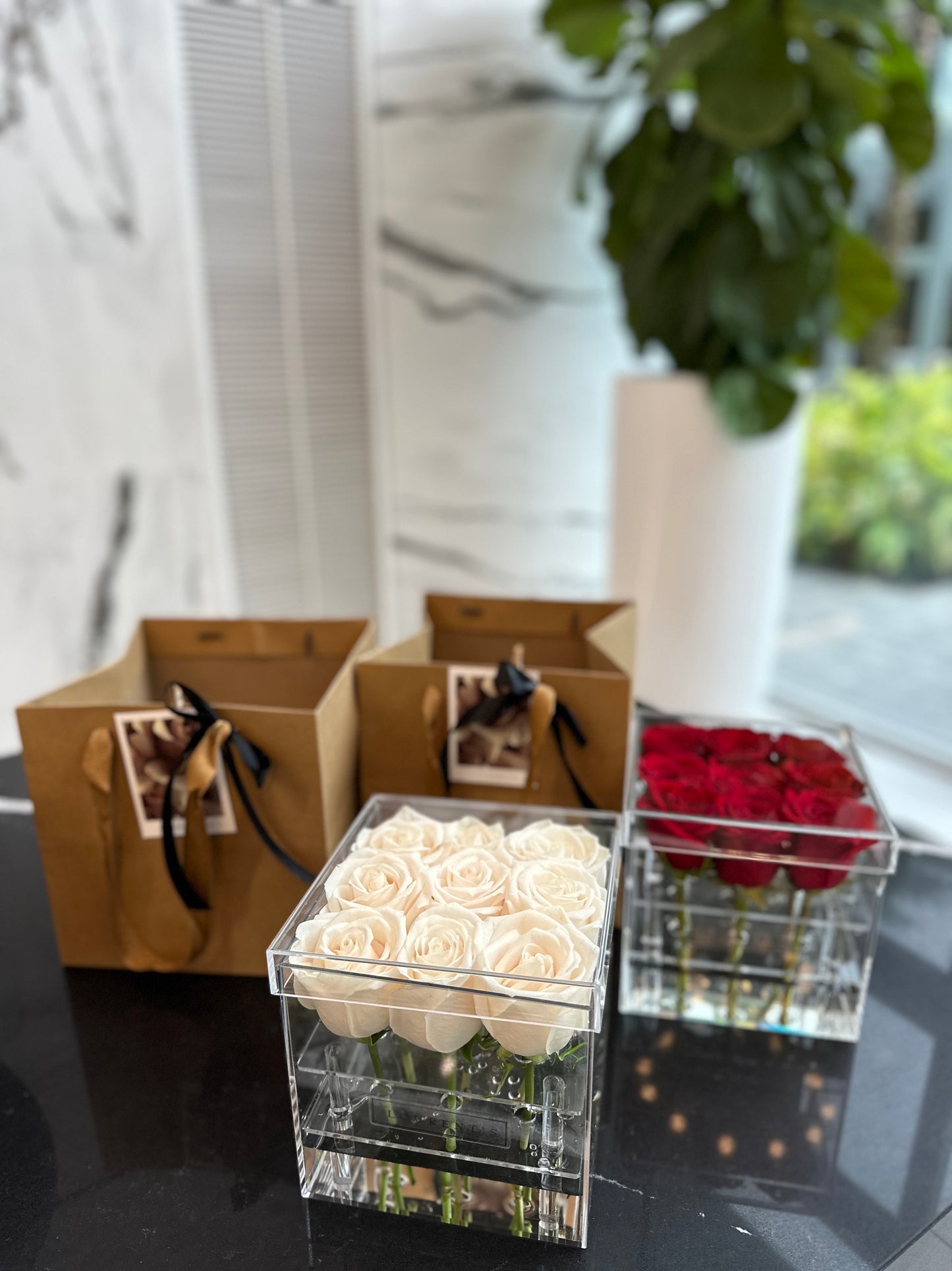 Acrylic Flower Box White Roses